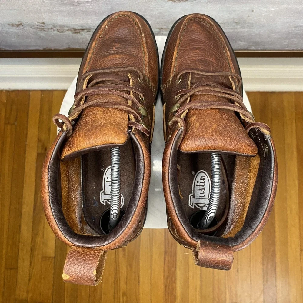 Justin 991 Chukka Boots Mens Size 7.5M Brown Leather Ankle Work Lace Up Lug Sole